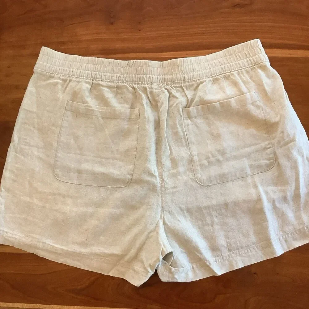 Old Navy Linen Blend Elastic High Rise Shorts Cream Tan Women XL 38X3.5 Coastal